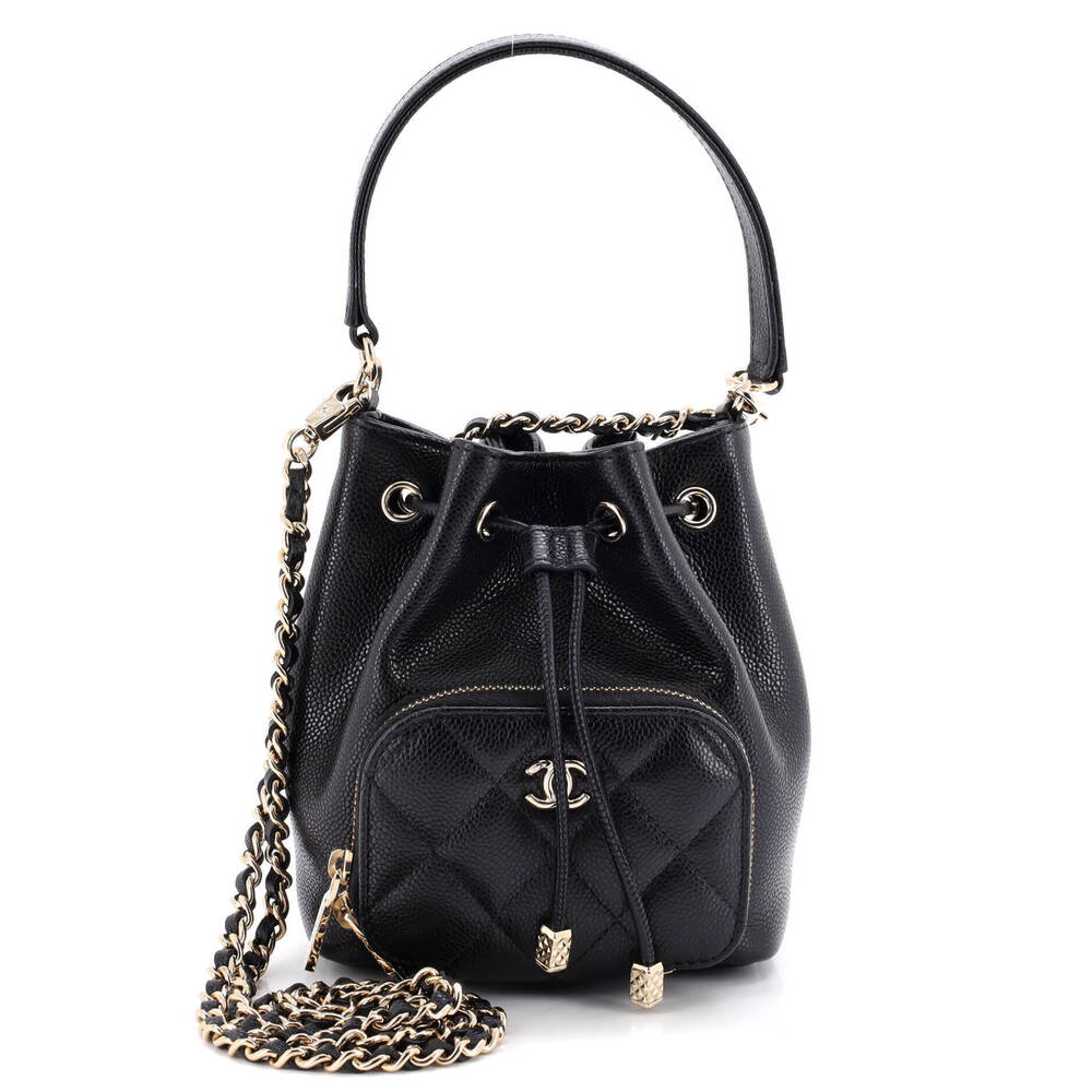 Chanel Mini Business Affinity Top Handle Drawstring Bucket Bag Quilted Caviar